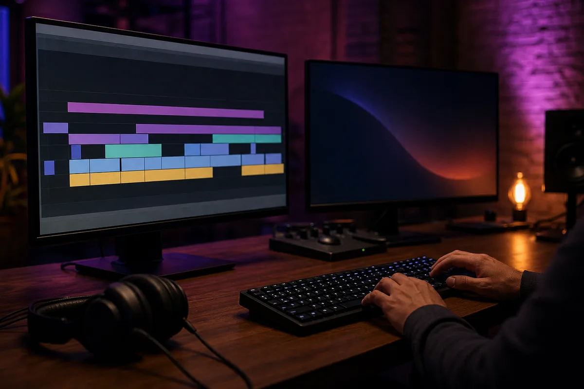 Station de montage vidéo utilisée pour assembler une bande-annonce de film