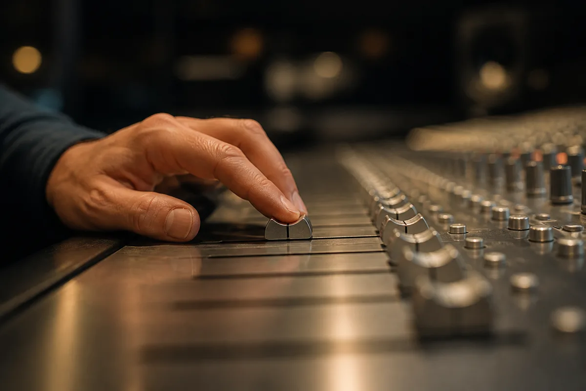 Table de mixage audio utilisée pour le sound design d&rsquo;une bande-annonce